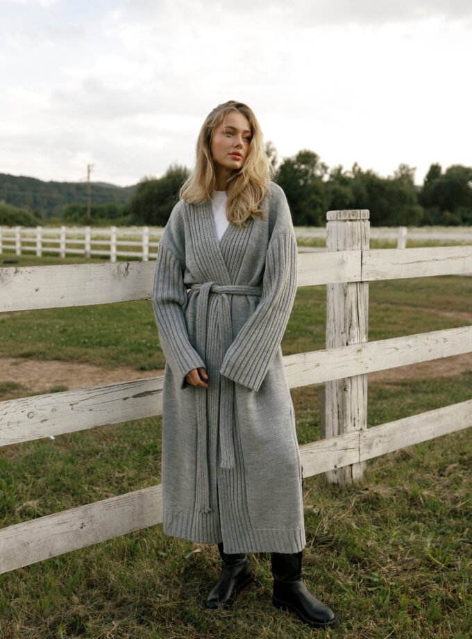 Напіввовняний кардиган максі Grey