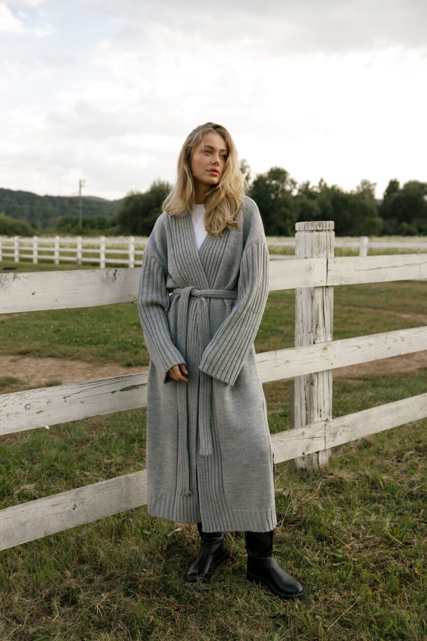 Напіввовняний кардиган максі Grey
