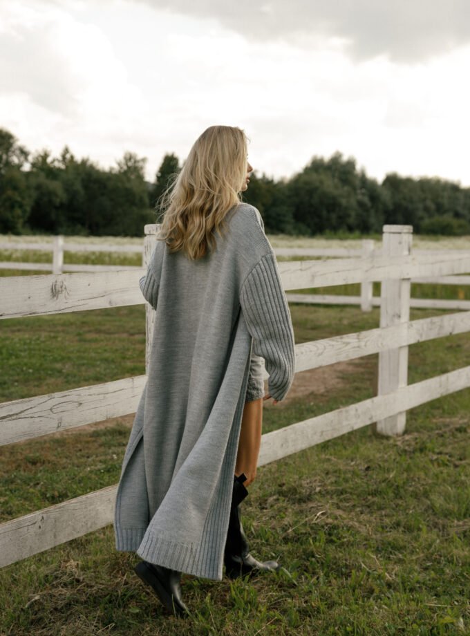 Напіввовняний кардиган максі Grey