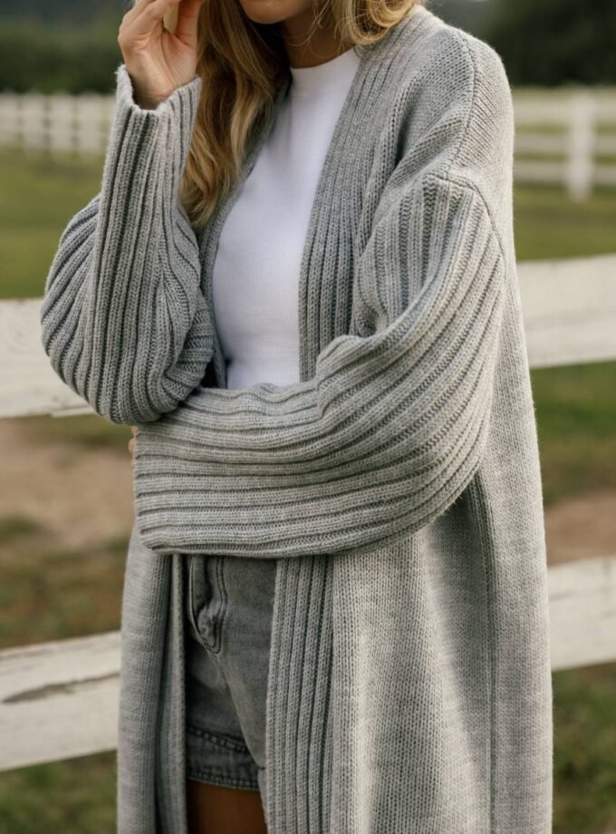 Напіввовняний кардиган максі Grey