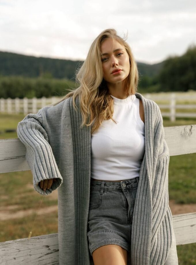 Напіввовняний кардиган максі Grey