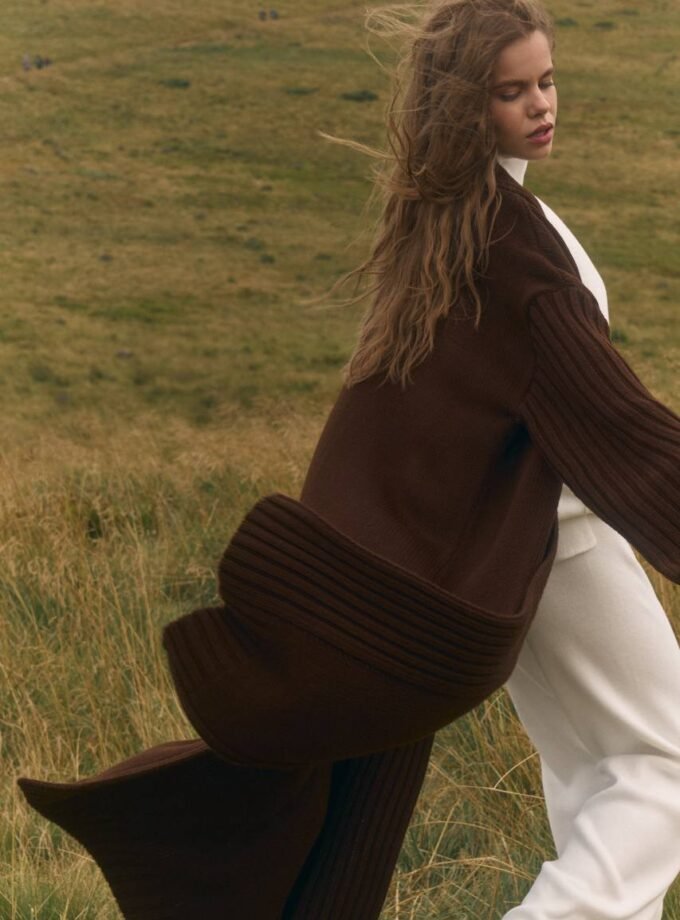 Напіввовняний кардиган максі Chocolate