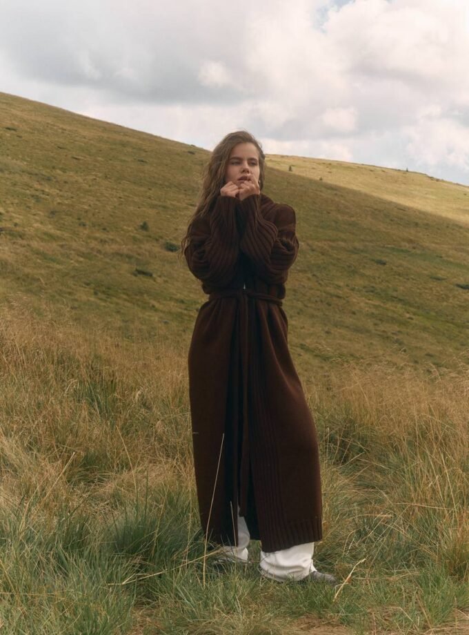 Напіввовняний кардиган максі Chocolate