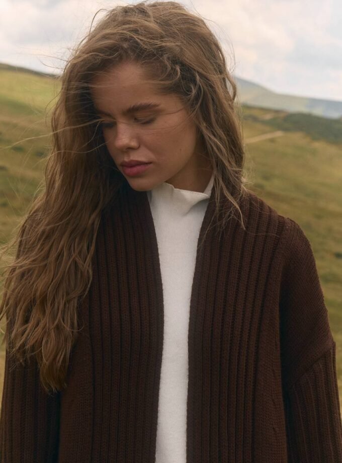 Напіввовняний кардиган максі Chocolate