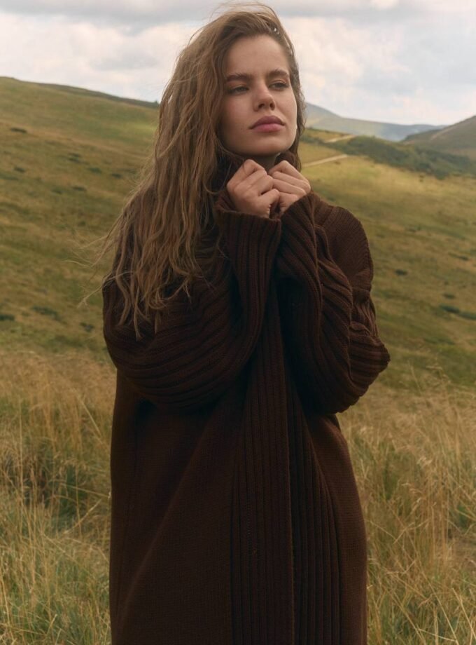 Напіввовняний кардиган максі Chocolate